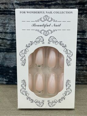 Beautiful Nail Press-On Nails - Nude Pink with Rhinestones - Bridal Wedding